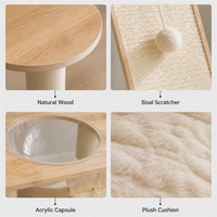 Arbre à chat multi-niveaux avec maison en bois, bol en acrylique transparent, rampe à gratter en sisal et jouet suspendu pour chats d'intérieur