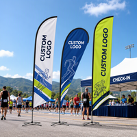 Drapeaux en forme de goutte d'eau en polyester tricoté avec logo personnalisé pour événements de triathlon, marathon et cyclisme, avec kit de bannières à mât en fibre de verre
