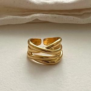 Anillo en capas chapado en oro minimalista de moda para mujer Anillo abierto Ajustable versátil para la vida diaria - Product Image 1