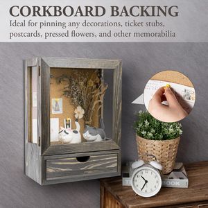 Wooden Wall Shadow Box <b>Frame</b> 15.1x11.3x5.8 Inch With Drawer For Display Storage Bedroom Living Room - Product Image 3