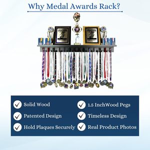 Porte-médailles <span class=keywords><strong>Cintre</strong></span> Présentoir Porte-médailles noir <span class=keywords><strong>en</strong></span> <span class=keywords><strong>bois</strong></span> massif de 3 pieds avec étagère pour les récompenses sportives Plaques Photos Affichage de 36 pouces - Product Image 5