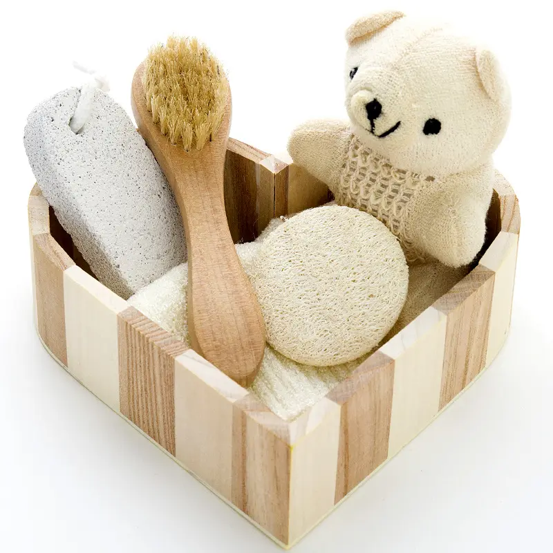 Commercio all'ingrosso regalo spa spazzola personalizzata 5 pezzi in legno setola naturale set di spazzole da bagno