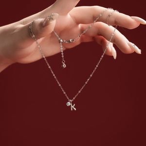 Dylam <b>Initial</b> Necklace Rhodium Plated 925 <b>Silver</b> 5A Zirconia Tiny Letters -K- Monogram <b>Pendant</b> Necklaces for Women - Product Image 4