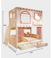 Prinzessinnen-Etagenbett aus Massivholz mit Baldachin & Lichterkette Mädchen-Schloss-Stil Zweibettbett mit Sicherheitsgeländer und Rutsche