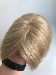 Perruque de cheveux européenne Balayage Platinum Blonde Silk Top Perruque médicale de cheveux humains pour femmes Toupet Patch de remplacement sans colle - Product Image 3