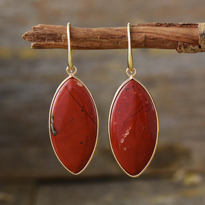 Gold Plated Chunky Natural Jasper Gem Stone Drop <strong>Earrings</strong> Women's Exaggerated Designer Jewelry Dangling Ear Ring Fashion - Product Image 3