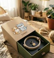 Boîte cadeau rigide en forme de tiroir pour pendentif de collier pour animaux de compagnie, insert en EVA réutilisable, biodégradable, recyclable, gaufrage UV, emballage écologique