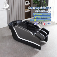 AM1 Lit de massage en cuir synthétique noir, bac à shampoing, mobilier de salon moderne pour barbiers, hôtels, gymnases, spas, haute densité