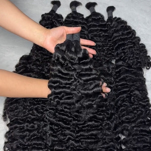 Extensions de cheveux humains bouclés cambodgiens doublement étirés en vrac, trame double cousue à la machine, cheveux vierges bruts bouclés profonds, 100% cheveux humains du Vietnam - Product Image 1