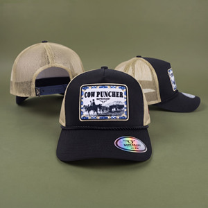 Gorra trucker de malla con parche de etiqueta tejida personalizada, unisex, estilo vaquero occidental, con cierre snapback de cuerda, transpirable para exteriores - Product Image 6