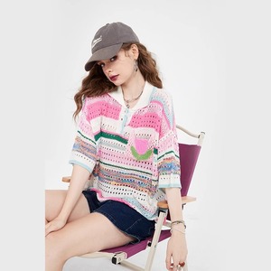 Suéter de punto de diseñador de señora con logotipo personalizado, bloqueador solar, diseño hueco ODM y OEM, informal, verano, cuello redondo, estilo tejido por ordenador - Product Image 4