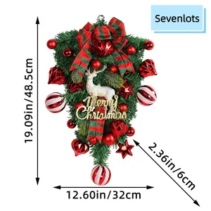 Christmas Wreath With Hanging Reindeer And Red Berries Outdoor Yard Decoration