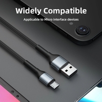 Penjualan laris kabel pengisi daya ponsel Android mikro Tipe C 2,4 A cangkang paduan Aluminium datar dengan jaket nilon kabel pengisi daya mikro USB