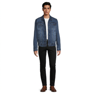 High Quality Factory Direct Custom Coated Denim <b>Jacket</b> <b>Men</b> Stand Collar Breathable Vintage Look Autumn Casual Embroidery Front - Product Image 1