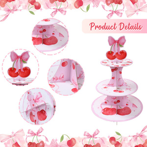 Soporte para Cupcakes con Lazo Rosa, Soporte para Torre de Postres con Temática de Cereza para Cumpleaños, Fiestas de Bebés, Decoración de Bodas - Product Image 2