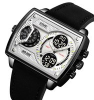 Montre SKMEI 2229 pour homme avec double mouvement, étanche, bracelet en cuir et acier inoxydable, montre-bracelet multifonctionnelle tendance