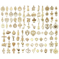 Ensemble de breloques et de pendentifs en alliage KC en gros, 100 pièces, formes variées, fournitures de fabrication de bijoux DIY pour collier, bracelet, artisanat