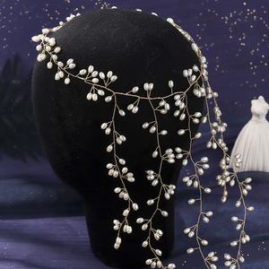 Serre-tête de mariée <span class=keywords><strong>vintage</strong></span> fait main avec perles et fleurs, simple et fluide, pour maquillage de scène féminin - Product Image 3