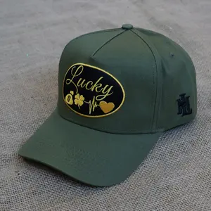 סיטונאי מותאם אישית באיכות גבוהה 5 לוח חאקי כותנה ירוקה טשתל 3d רקמה לוגו כובעי בייסבול כובע כובע
