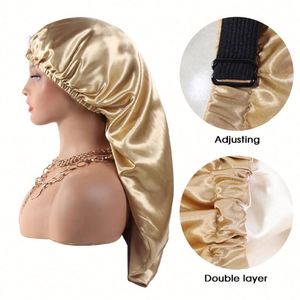 Bonnets personnalisés avec logo, vente en gros, bonnet en satin double couche, boutons invisibles réglables, accessoires pour cheveux en soie - Product Image 2