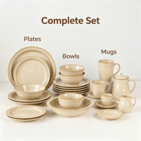 Service de table en céramique beige crème vintage EKA, résistant aux rayures, écologique, assiettes, bols, plateaux et ustensiles de service rustiques