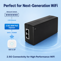 Injecteur PoE 48V 2.5G 30W IEEE 802.3at PoE, injecteur d'alimentation Ethernet haute vitesse pour point d'accès WiFi 6