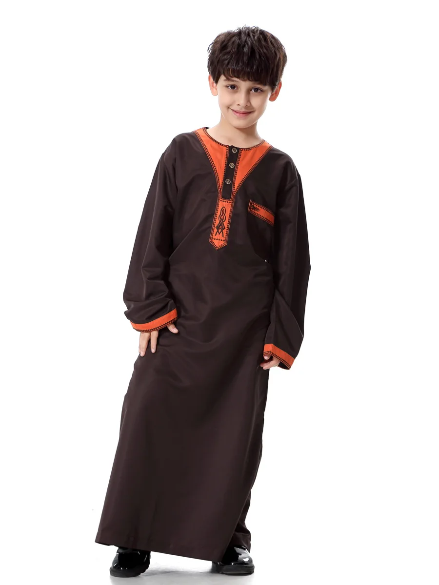 Foma TH872 malay islamic kids clothes dress ramadan abaya with embroidery muslim boys thobe