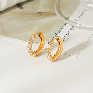 Boucles d'oreilles créoles en acier inoxydable incrustées de zircon brillant, anti-ternissement, pour femmes, usage quotidien - Product Image 3