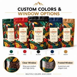 ถุงกาแฟแบบตั้งได้สีดำด้านพิมพ์ลายตามสั่ง พร้อมวาล์วทางเดียวและซิปล็อค ถุงอลูมิเนียมฟอยล์ไมลาร์  ถุงกาแฟแบบกำหนดเองได้ - Product Image 3