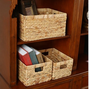 Panier de rangement en jacinthe d'eau naturelle avec poignée pour étagère de salon - Product Image 6