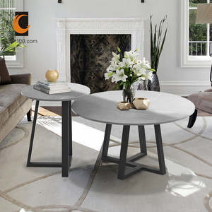 Mesa de sofá con diseño de salón, mueble de <span class=keywords><strong>Centro</strong></span> de té de hierro redondo de piedra sinterizada, consola - Product Image 5