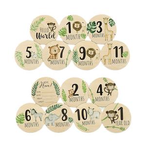 Cartes de développement mensuel en bois pour bébé, cadeau de naissance, disques en bois pour bébé, étape importante de la <span class=keywords><strong>grossesse</strong></span>, animaux, nouveau-né - Product Image 1