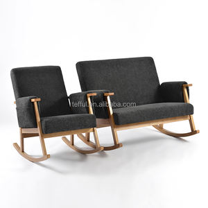 Fauteuil à bascule en bois à deux places en tissu bouclé, confortable et relaxant - Product Image 4