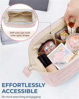 Organisateur de maquillage en nylon de grande capacité de haute qualité rembourré rembourré matelassé à la mode sac cosmétique de voyage fermeture éclair pour