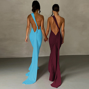 Luxurious Backless Solid Color Sleeveless Bodycon Lady Elegant <strong>Sexy</strong> <strong>Long</strong> <strong>Dresses</strong> Women - Product Image 4
