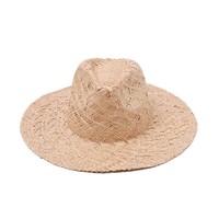 Chapeau de cowboy en raphia naturel tressé à la main pour femme, à large bord, léger, respirant, idéal pour l'été et la protection solaire