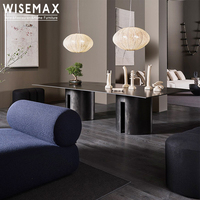 WISEMAX FURNITURE Table ronde de style nordique rétro Mobilier de salle à manger Plateau en ardoise Pieds en acier inoxydable Tables de restaurant pour café