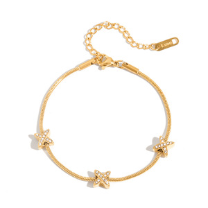 Stainless Steel <b>Bracelet</b> Star Shape Gold Plated <b>Crystal</b> Inlay Elegant Design All Match Jewelry For Women - Product Image 5