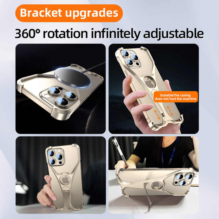 Slim Aluminum Metal Frameless 360&deg;Rotating Stand Phone Bumper Case For iPhone 15 16 Pro Max Heat Dissipation Shockproof Cover