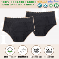 Culotte menstruelle post-partum en coton noir à 4 couches, grande taille, lavable, anti-fuite, avec dentelle et volants floraux pour femme