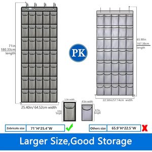 Over The Door <b>Shoe</b> Organizer 35 Pockets Hanging Storage With Metal <b>Hook</b> For <b>Shoes</b> Behind Doors On Walls Greyblack - Product Image 3