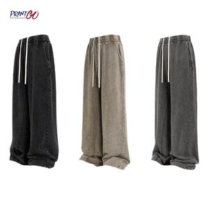 メンズ ヘビーウェイト アシッドウォッシュ ヴィンテージ ルーズ ダメージ加工 ワイドレッグ プリント カスタム オーバーサイズ パッチワーク コットン ストリートウェア バギーパンツ - Product Image 2