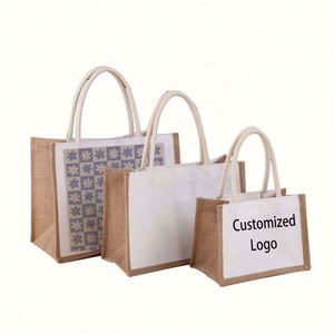 High Quality Custom Printed Logo Burlap Jute Tote <b>Bags</b> <b>Large</b> Capacity Reusable Waterproof for <b>Beach</b> and Shopping - Product Image 1