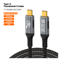 Cable USB4 Thunderbolt 5 Trenzado con Revestimiento Dorado, 80Gbps, PD 240W, Carga Rápida, 8K 60Hz, Conector Tipo C Macho-Macho, para Monitor y Micrófono, con Cubierta de PVC