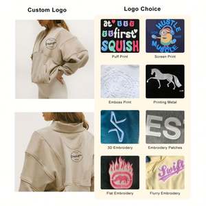 Jersey bordado Color sólido liso francés Terry sudadera Hip Hop ajuste suelto manga larga Mujer polar media cremallera para mujer - Product Image 2