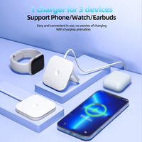 Chargeur rapide sans fil 15W avec support pliable de voyage 3 en 1 Chargement magnétique sans fil peut charger pour écouteurs de montre de téléphone