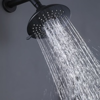 Système de douche à tête de pluie ronde noir mat, avec robinet carré arrondi, douchette à main carrée, système de douche à effet pluie et robinet de douche