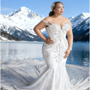 Hiện Đại Cộng với kích thước pha lê beading chapel Train chính thức Arabic duyên dáng nàng tiên cá váy cưới nắp tay Áo sàn Dài Satin Ren - Product Image 3