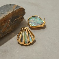 Ensemble de boucles d'oreilles et collier en coquille d'ormeau côtier coloré, bijoux en acier inoxydable, ensemble hypoallergénique