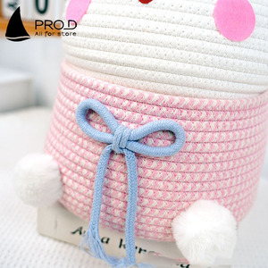 Panier tissé à grande capacité pour enfants, anti-poussière, en fil <span class=keywords><strong>de</strong></span> coton tricoté, motif lapin blanc <span class=keywords><strong>neige</strong></span>, avec poignée - Product Image 5